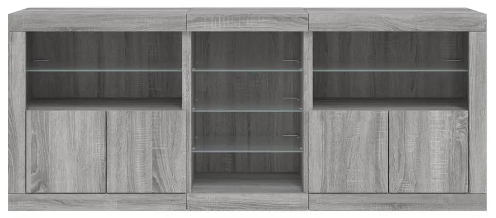 Aparador com luzes LED 181,5x37x67 cm cinzento sonoma