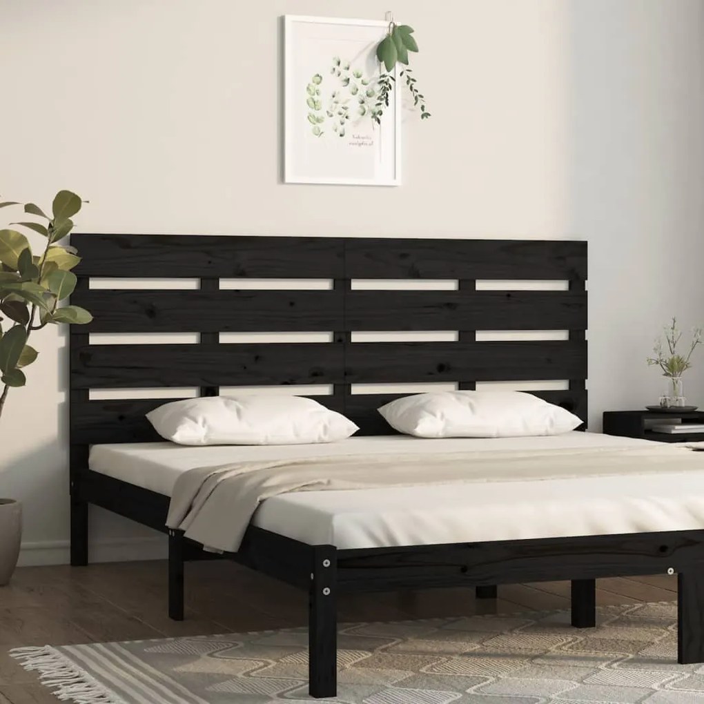 821376 vidaXL Cabeceira de cama 135x3x80 cm pinho maciço preto