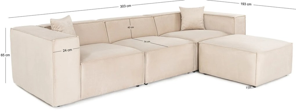 Sofá de Canto Lora – Creme – 303 cm x 193 cm x 65 cm