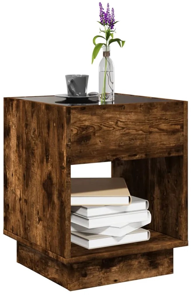 Mesa de centro luzes LED Infinity 40x40x50 cm carvalho fumado