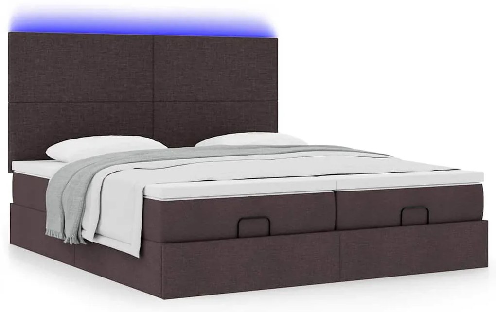 Estrutura de cama otomana com colchões tecido castanho escuro