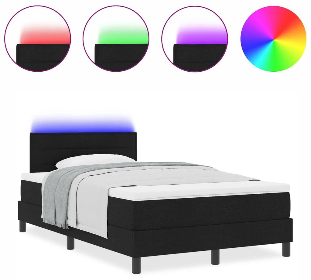 Cama Box com Colchão & Luz LED Preta 120x190 cm Tecido