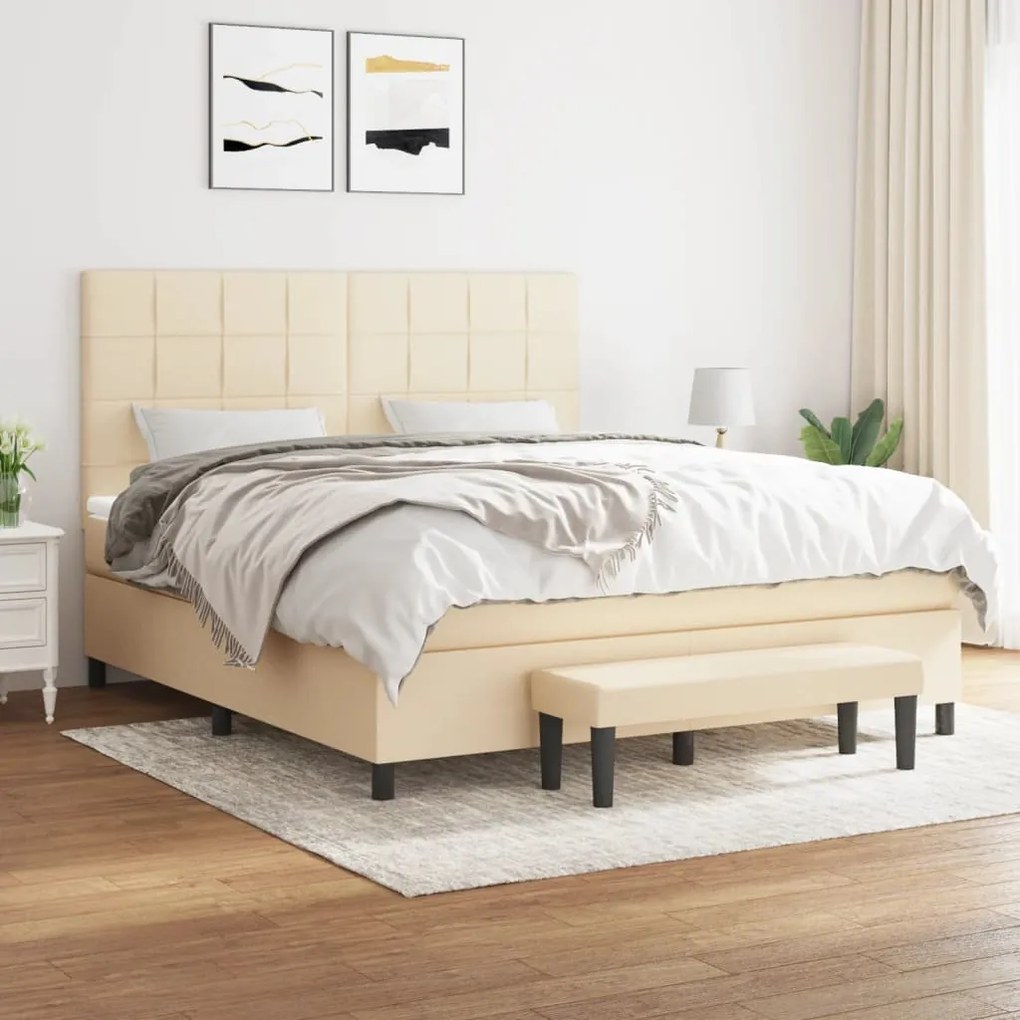vidaXL Cama com molas/colchão 160x200 cm tecido cor creme