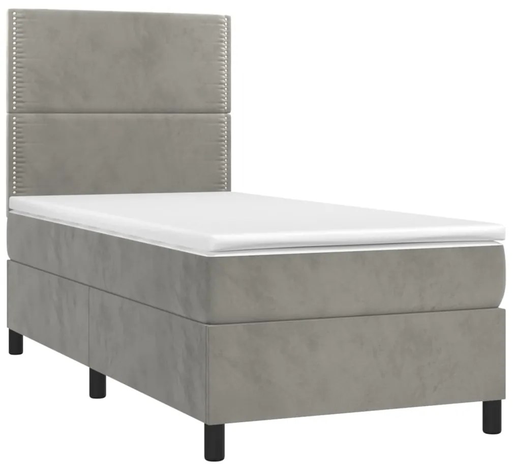 Cama box spring c/ colchão/LED 80x200 cm veludo cinzento-claro