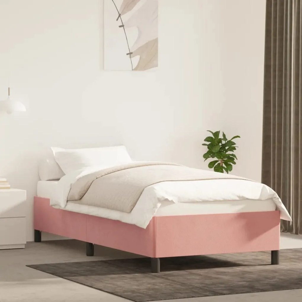 vidaXL Estrutura de cama 100x200 cm veludo rosa