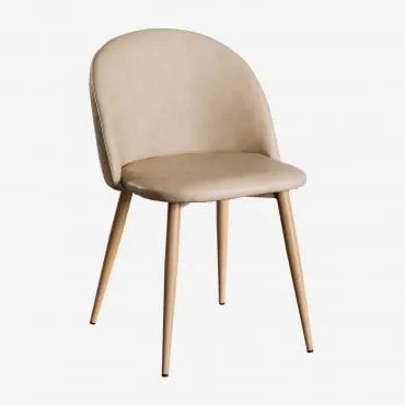 Pack De 4 Cadeiras De Jantar Estofadas Em Polipele Kana Castanho Trigo & Madeira Natural - Sklum