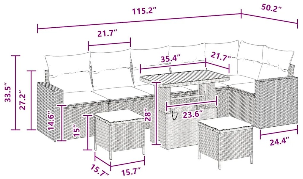 Conjunto de Sofá de Jardim com 9 Peças e Almofadas - Rattan Sintético
