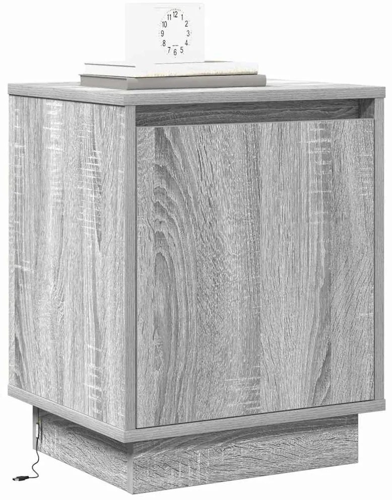 Cômoda de Cabeceira com Luzes LED Cinza Sonoma 39x34,5x50 cm