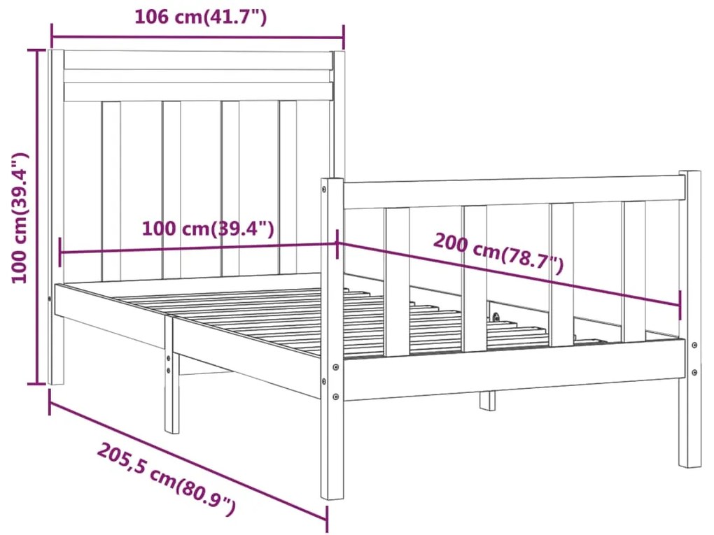 Estrutura de cama 100x200 cm pinho maciço branco