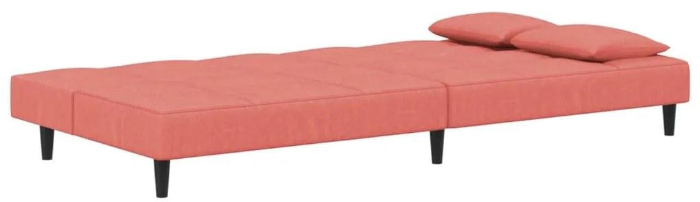 Sofá-cama 2 lugares com duas almofadas veludo rosa