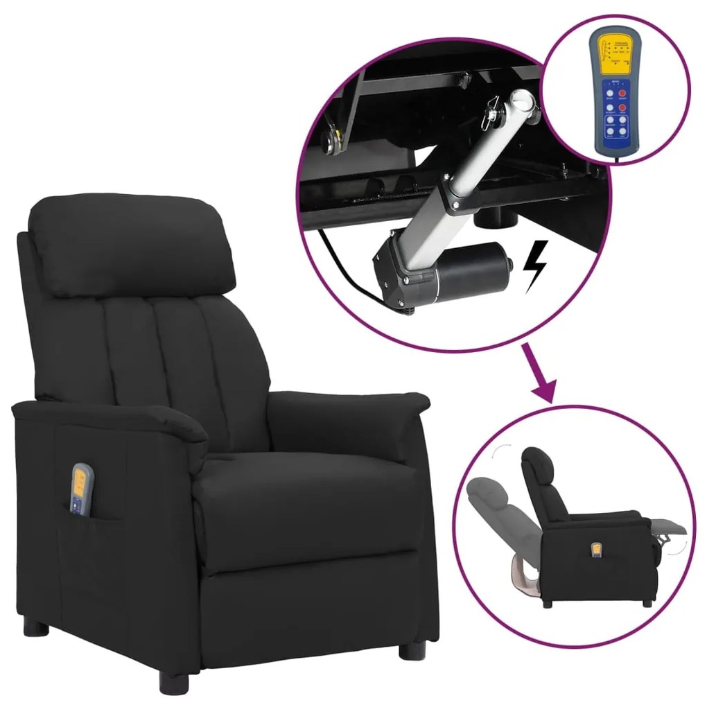 vidaXL Poltrona massagens elevatória couro artificial preto