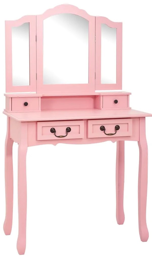 Conj. toucador com banco 80x69x141 cm madeira paulownia rosa