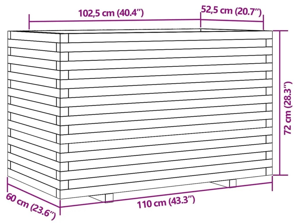 Vaso/floreira de jardim 110x60x72 cm pinho maciço branco