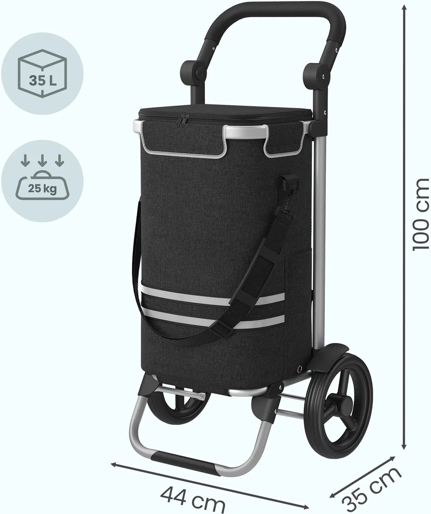 Carrinho de compras, 35 x 44 x 100 cm com bolsa térmica preto