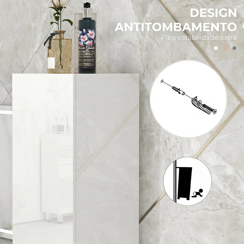 Armário Alto e Estreito para Casa de Banho com Portas e Prateleiras Ajustáveis 30x30x181,5 cm Branco Brilhante