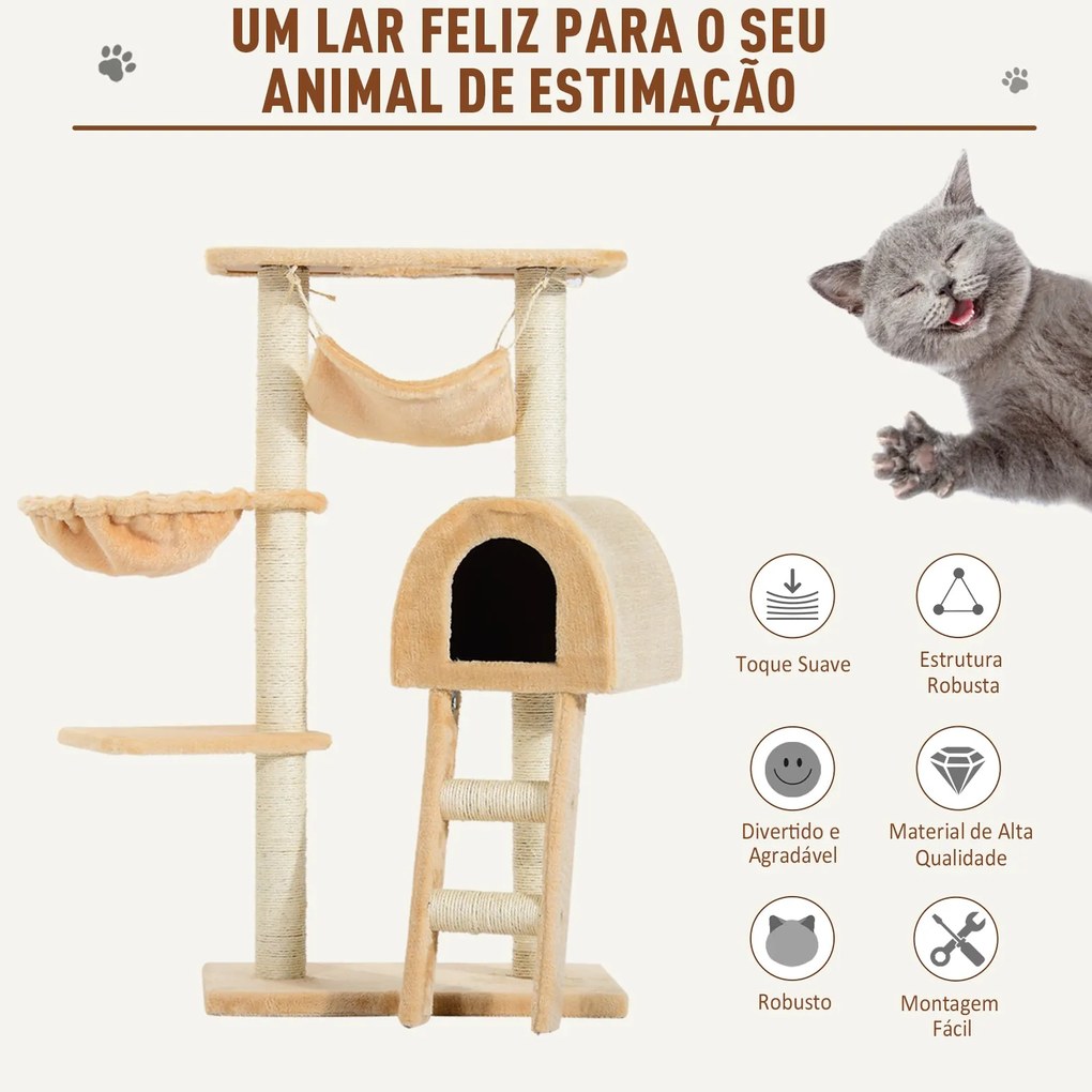 PawHut Árvore para Gatos Raspador com Plataforma Casinha Escada Veludo