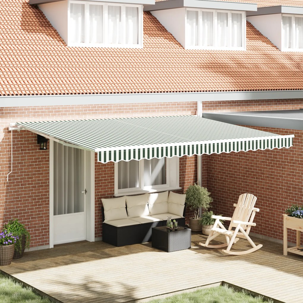 Toldo Retrátil Manual vidaXL Verde e Branco 450x300 cm