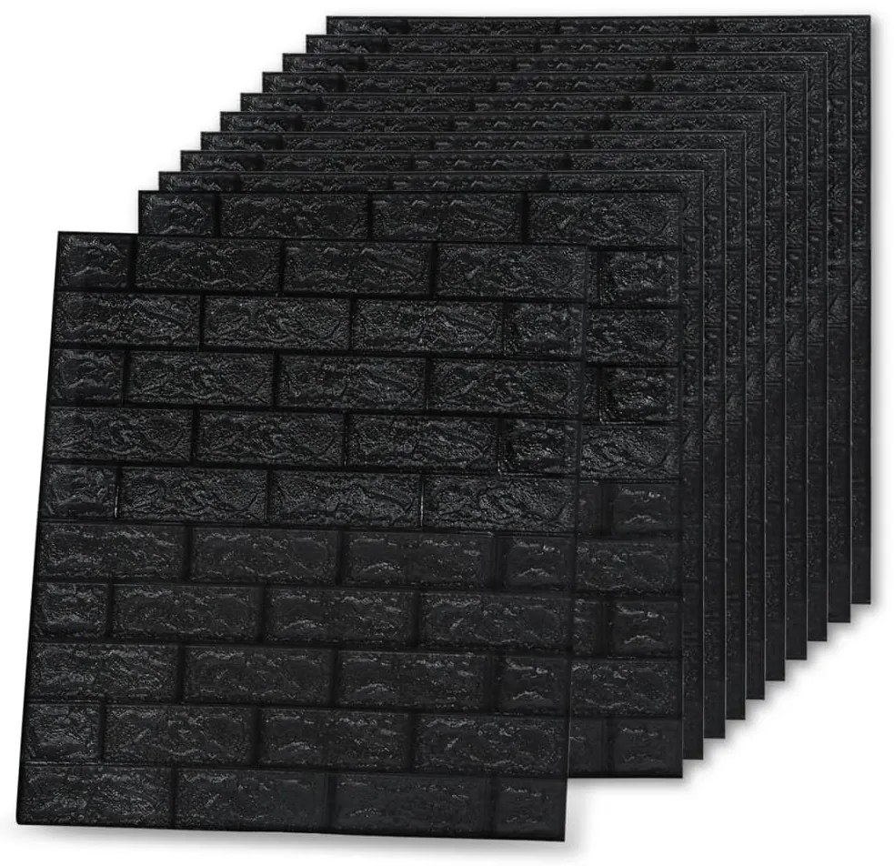Papel de parede 3D autoadesivo tijolos 10 pcs preto