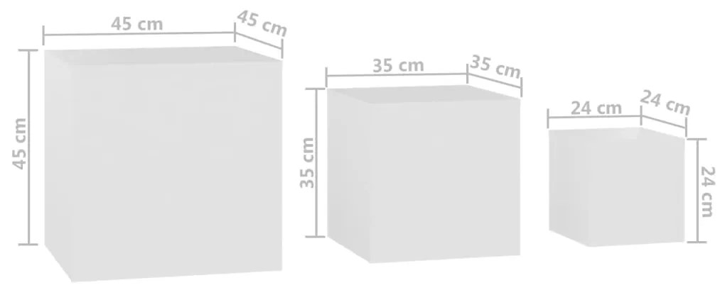 Mesas de apoio 3 pcs derivados de madeira branco