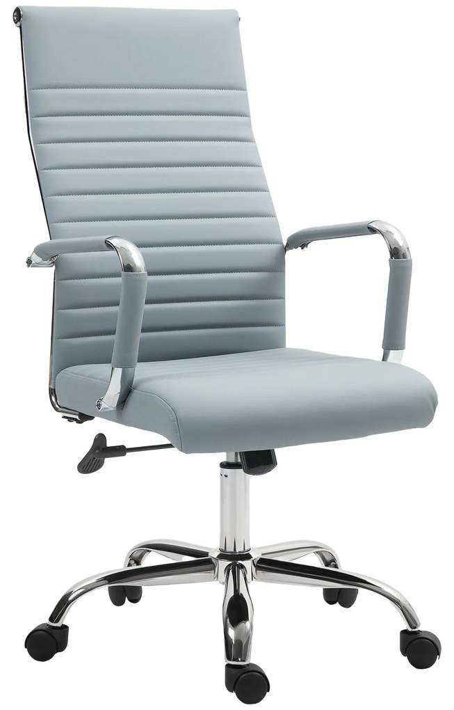 Cadeira de Escritório Giratoria 360° Inclinável com Altura Ajustável Rodas Apoio de Braços 54x62x104-114 cm Cinzento Claro