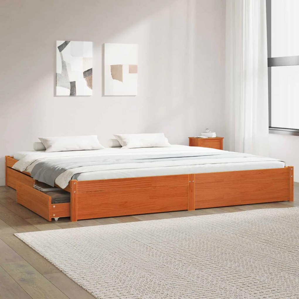 vidaXL Estrutura da Cama com gaveta Marrom Cera 200 x 200 cm