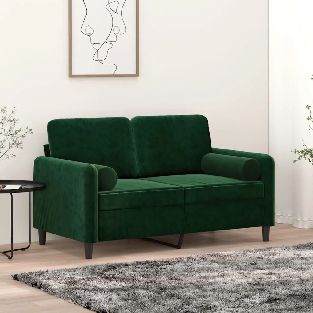vidaXL Sofá 2 lug. c/ almofadas/almofadões 120 cm veludo verde-escuro