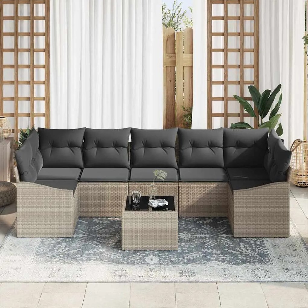 Conjunto de Sofá de Jardim com 8 Peças e Almofadas Cinza Claro em Ratt