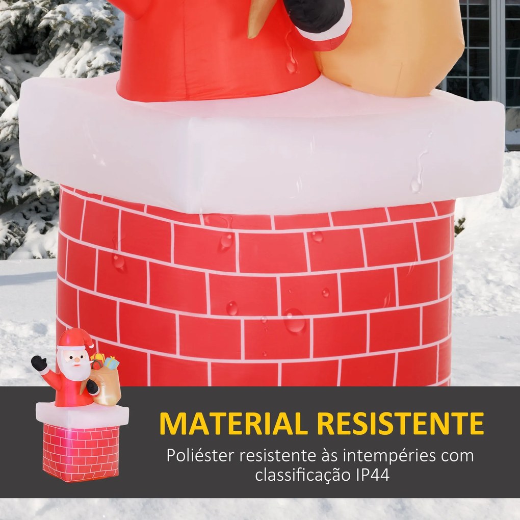 Pai Natal Insuflável com Sacos de Presente Saindo de uma Chaminé Decor