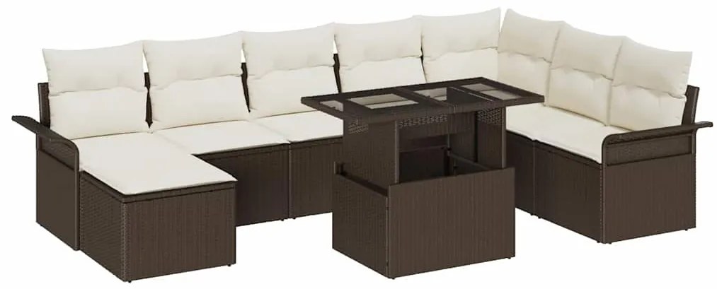 Conjunto de Sofá de Jardim vidaXL com Almofadas Castanho Vime PE