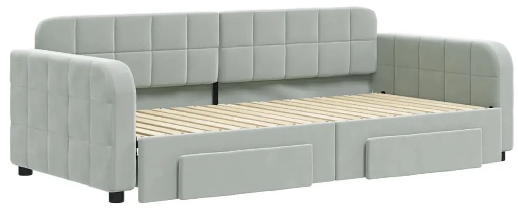 Sofá-cama c/ gavetão e gavetas 90x190 cm veludo cinzento-claro