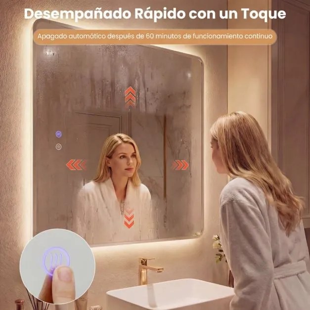 Espelho LED 80x60cm para casa de banho com luz antiembaciamento e 3 cores reguláveis prateado