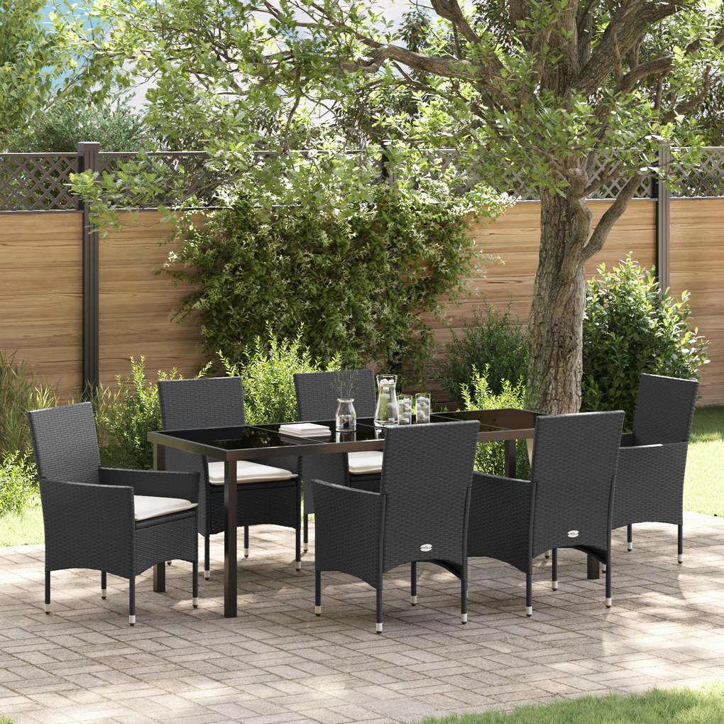Conjunto de Jantar Jardim 7 Peças com Almofadas Rattan Preto Poly