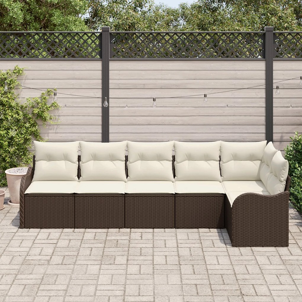 Conjunto de Sofás de Jardim de 6 Peças com Almofadas Rattan Polido Cas
