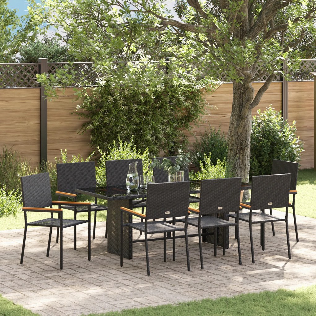 Conjunto de Jantar de Jardim vidaXL de 9 Peças Preto Polirattan