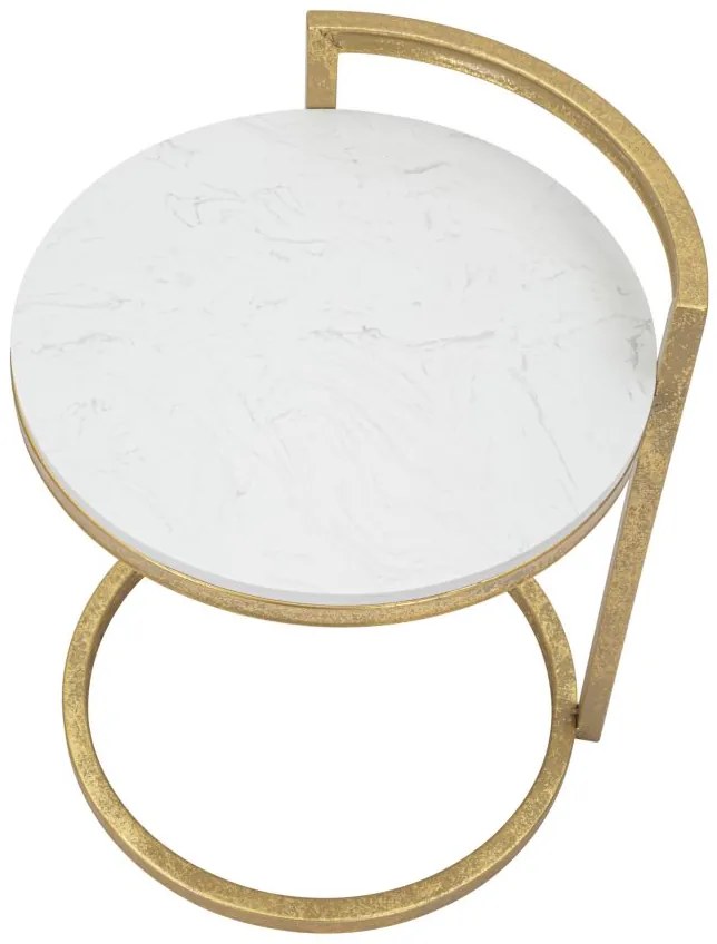 MESA DE APOIO REDONDA EM MÁRMORE 40X43X50 CM DOURADO E BRANCO