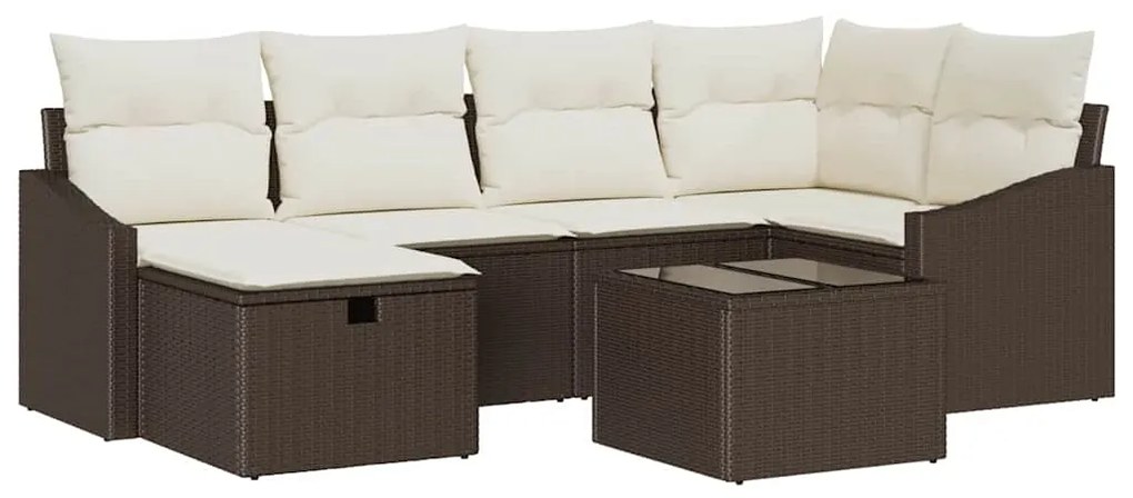 Conjunto de Sofá de Jardim de 7 Peças com Almofadas Castanho Rattan Po