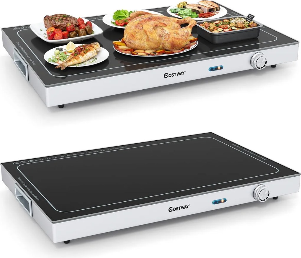 Bandeja Elétrica Aquecedora com Temperatura Ajustável e Tampa de Vidro Temperado Ideal para Manter Alimentos Quentes em Buffets, Festas e Eventos