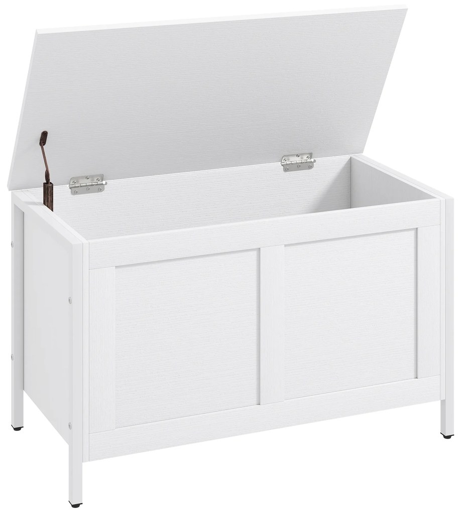 HOMCOM Baú de Armazenamento 95L Baú de Arrumação com Tampa Banco de Armazenamento com Dobradiça de Segurança 80x40x50 cm Branco | Aosom Portugal