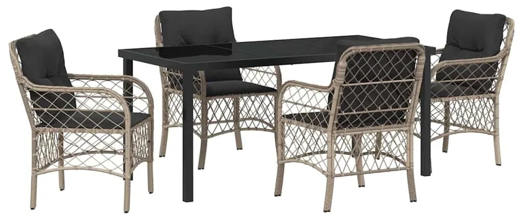 Conjunto de Jantar de Jardim com 5 Peças e Almofadas Cinza Claro em Ra