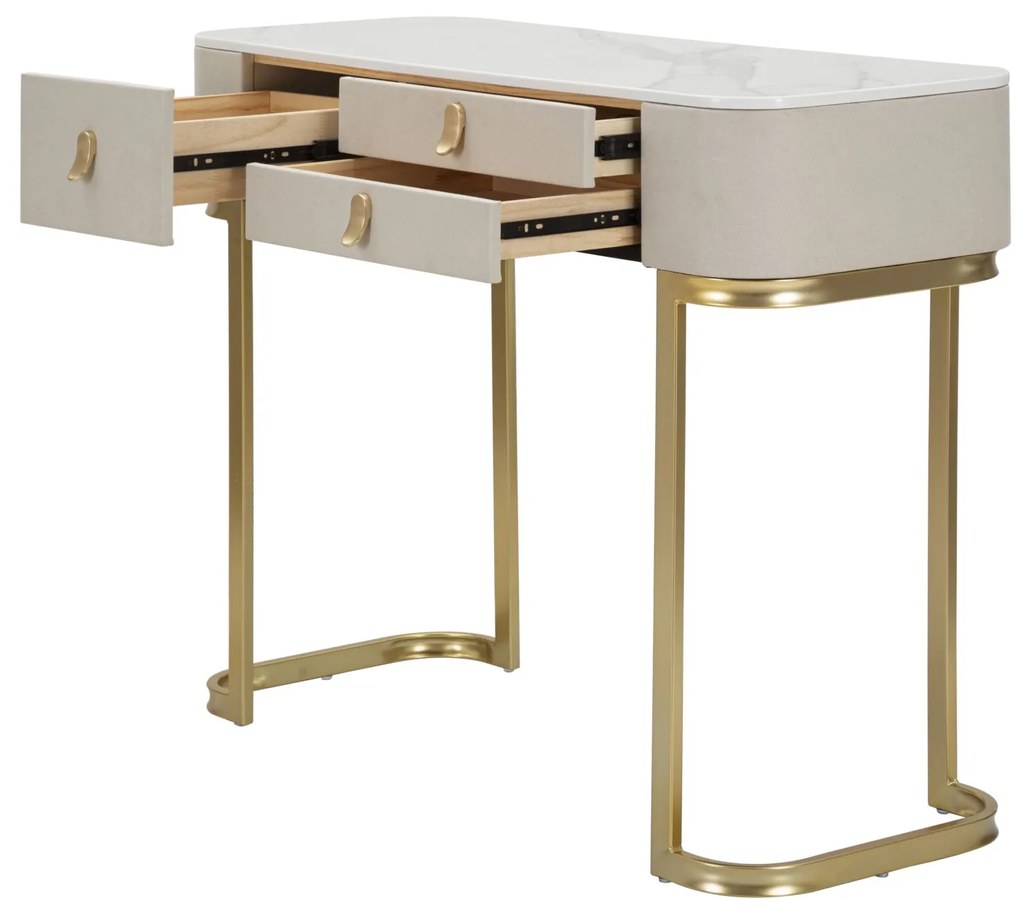 MESA CONSOLA COM 3 GAVETAS BEAUTY 100X40X80 CM CREME E DOURADO
