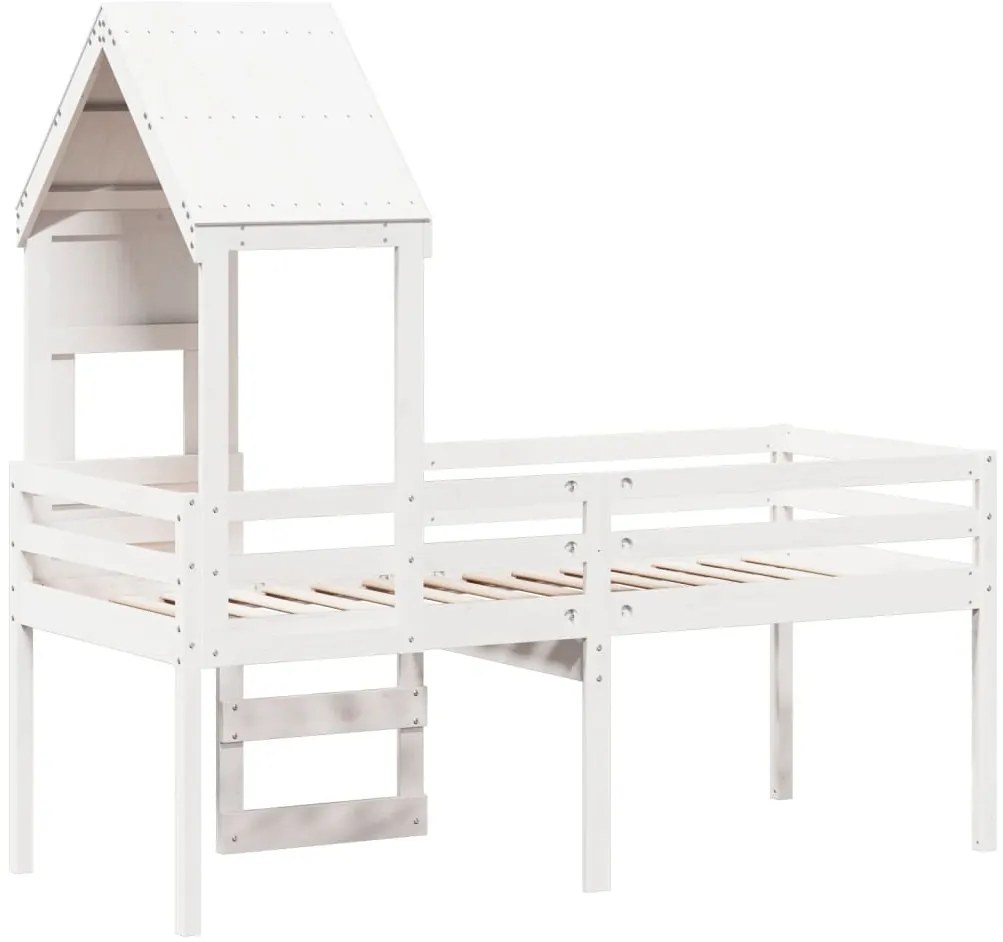 Cama alta com telhado 75x190 cm pinho maciço branco