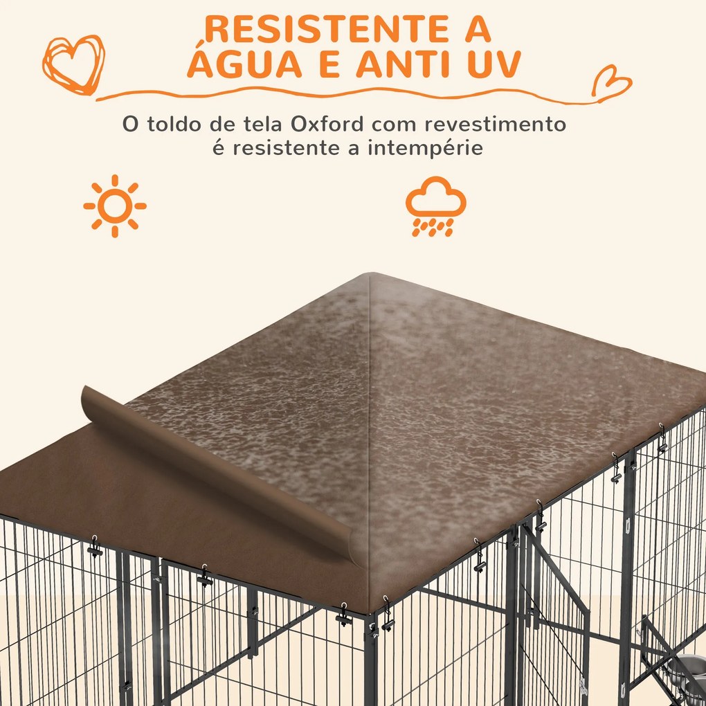 PawHut Parque para Cães com Toldo Canil para Exterior com Suporte Gira