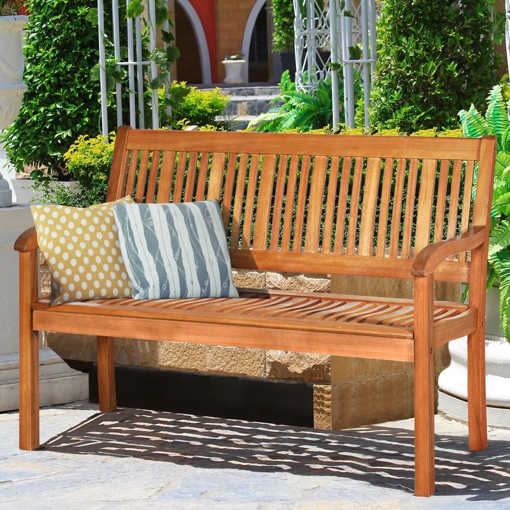 Banco jardim de madeira para 2 pessoas com encosto curvo e braços largos para Pátio Varanda Piscina 126 x 63 x 91 cm Castanho