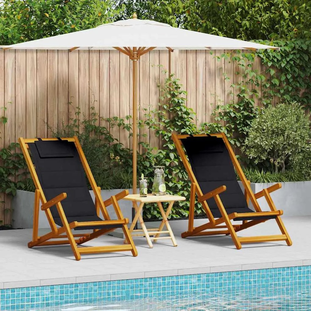 Cadeiras de Praia Dobráveis vidaXL 2 pcs Preto Madeira Sólida de Acáci