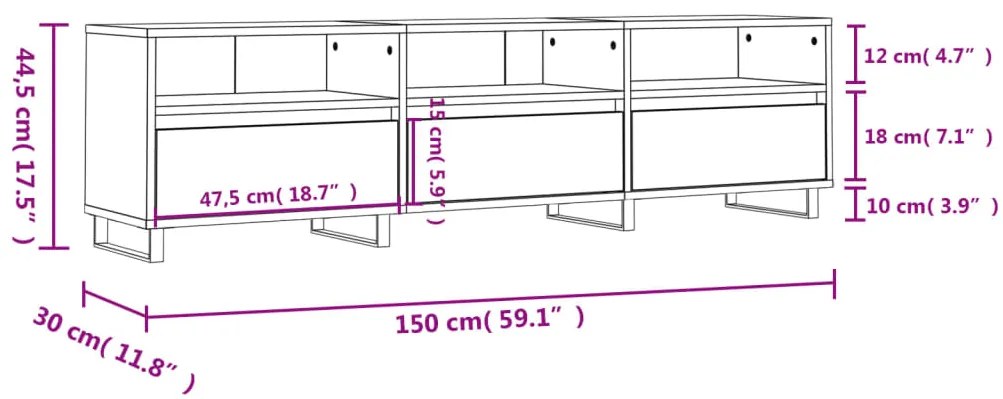 Móvel de TV 150x30x44,5 cm derivados de madeira cinzento sonoma