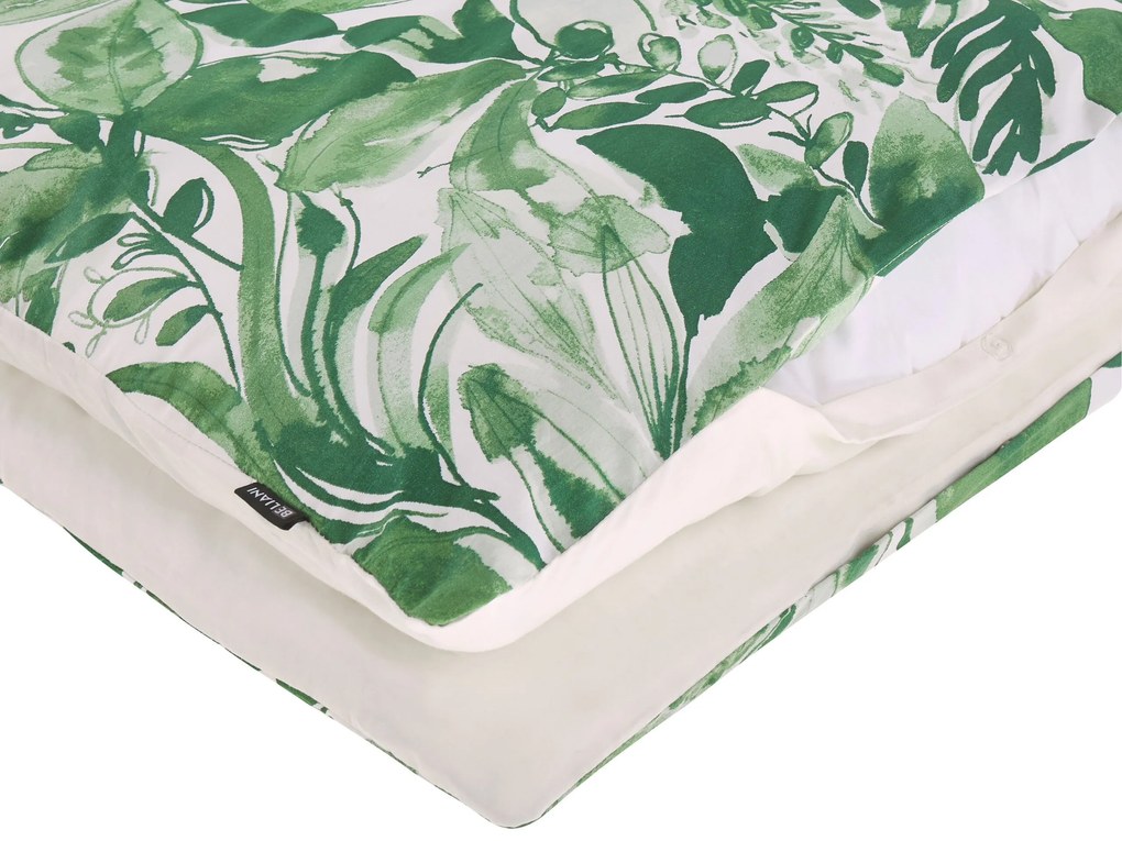 Conjunto de capa de edredão em algodão acetinado verde e branco 135 x 200 cm GREENWOOD Beliani