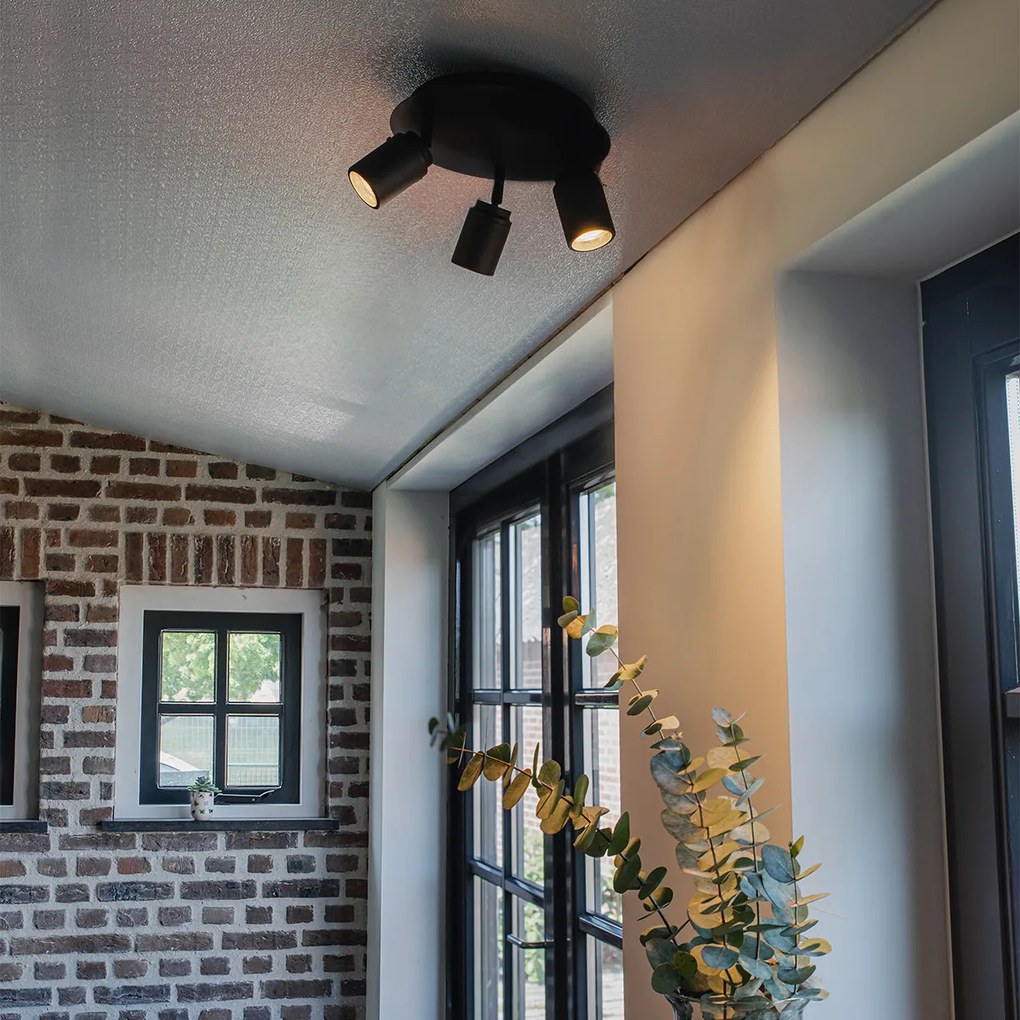 Foco de banheiro moderno preto 3 luzes IP44 - Ducha