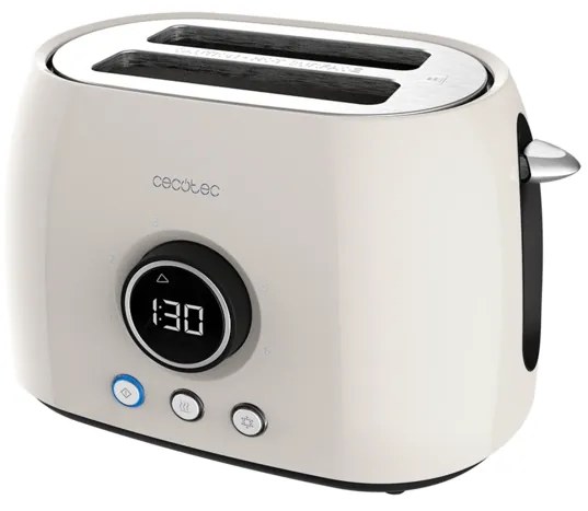 Torradeira digital de 800 W ClassicToast 8000 Beige Double, 2 ranhuras extralargas para 2 torradas, Ecrã Digital, 3 funções, suporte superior, design