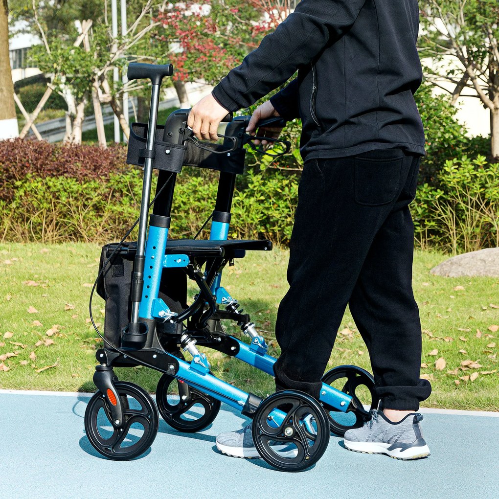 Andarilho Idosos Dobrável de Alumínio com Altura Ajustável Travão e Bolsa de Transporte 66x65x80-93 cm Preto e Azul