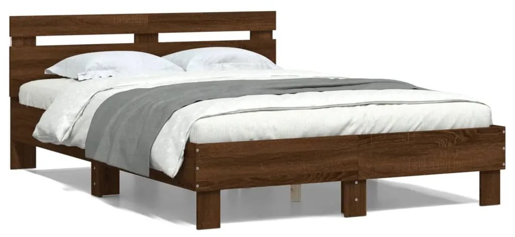 Estrutura cama cabeceira/luzes LED 120x200 cm carvalho castanho